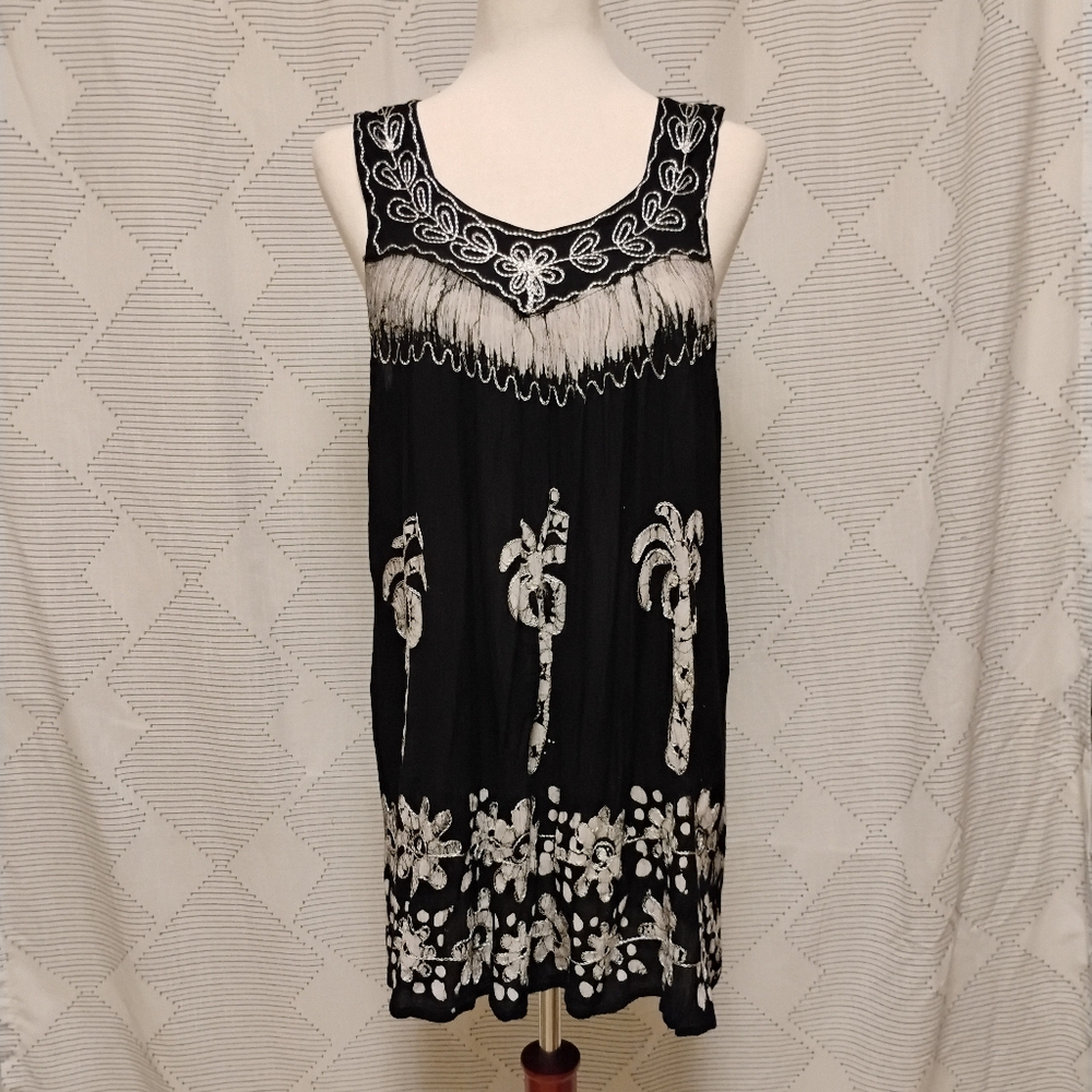 Rima Beach World Black and White Embroidered Women's Top One Size